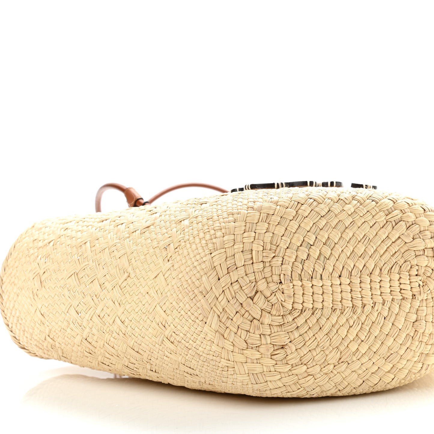 Iraca Palm Calfskin Anagram Basket Bag Natural Tan