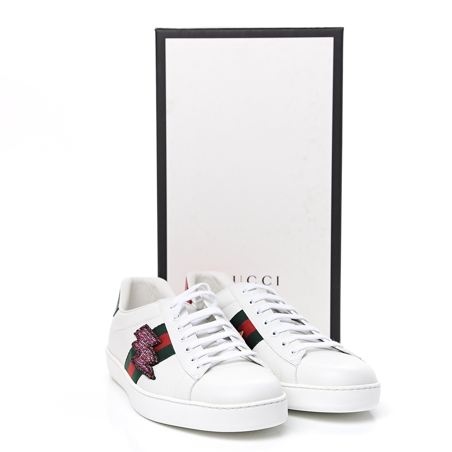 Calfskin Ayers Web Lightning Embroidered Mens Ace Sneakers 11 White
