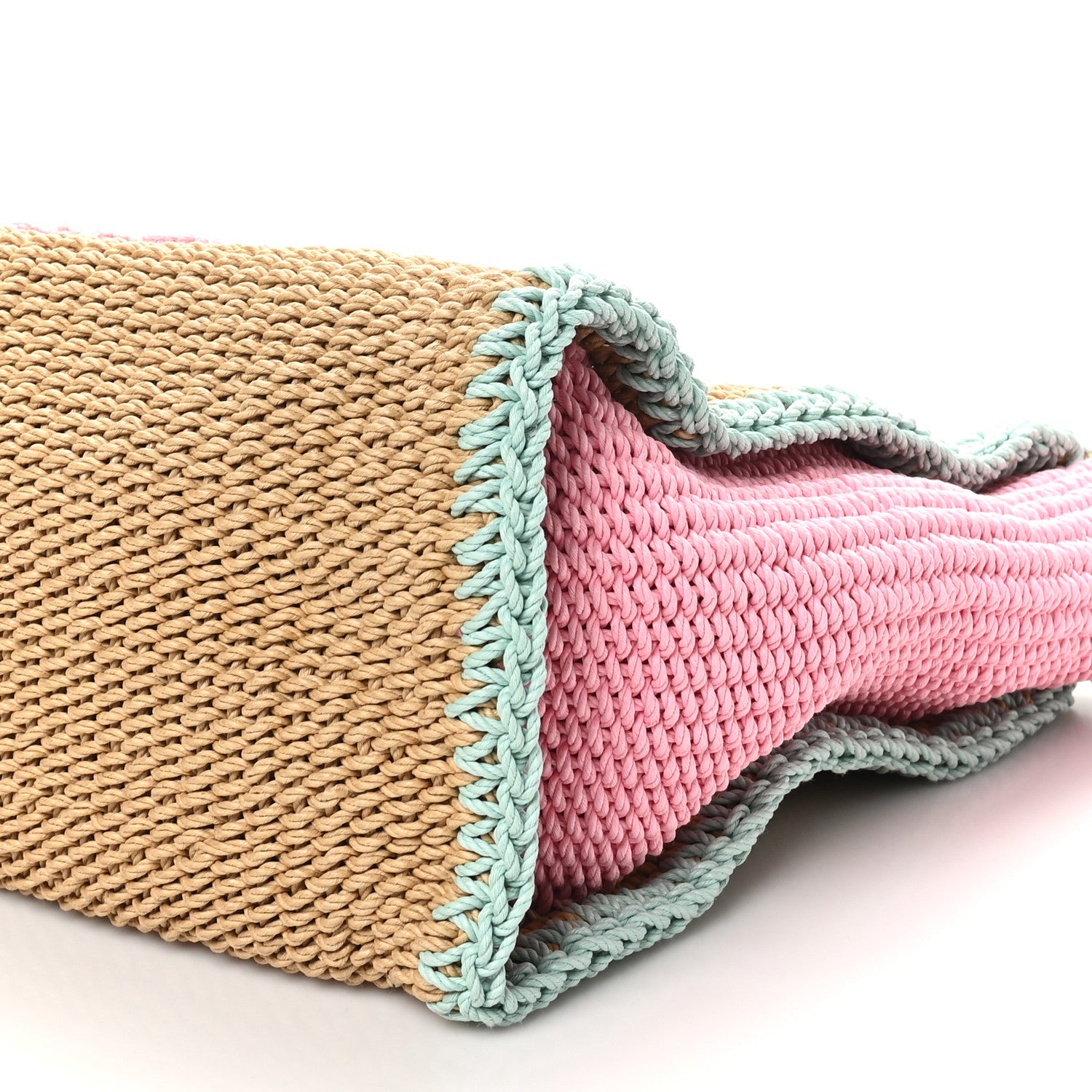 Chanel Raffia Crochet Medium Deauville Tote Beige Light Pink Green 10 of 10