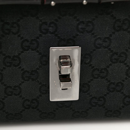 Gucci Monogram Studded Bamboo Bullet Satchel Black 9 of 16