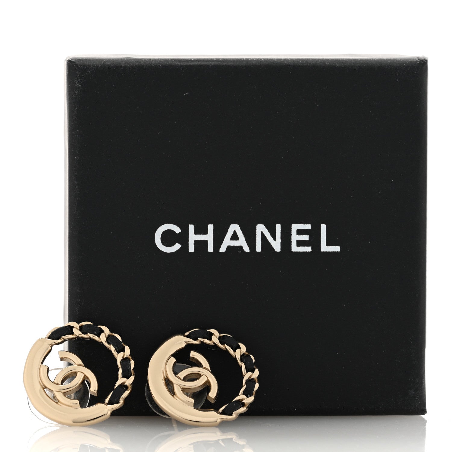 Chanel Lambskin Chain CC Round Earrings Gold Black 5 of 5
