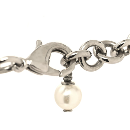 Chanel Graduated Pearl Crystal CC Long Necklace Silver 4 of 5