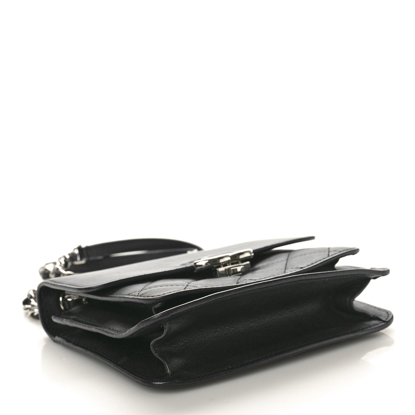 Grained Calfskin Quilted Small CC Box Top Handle Flap Black