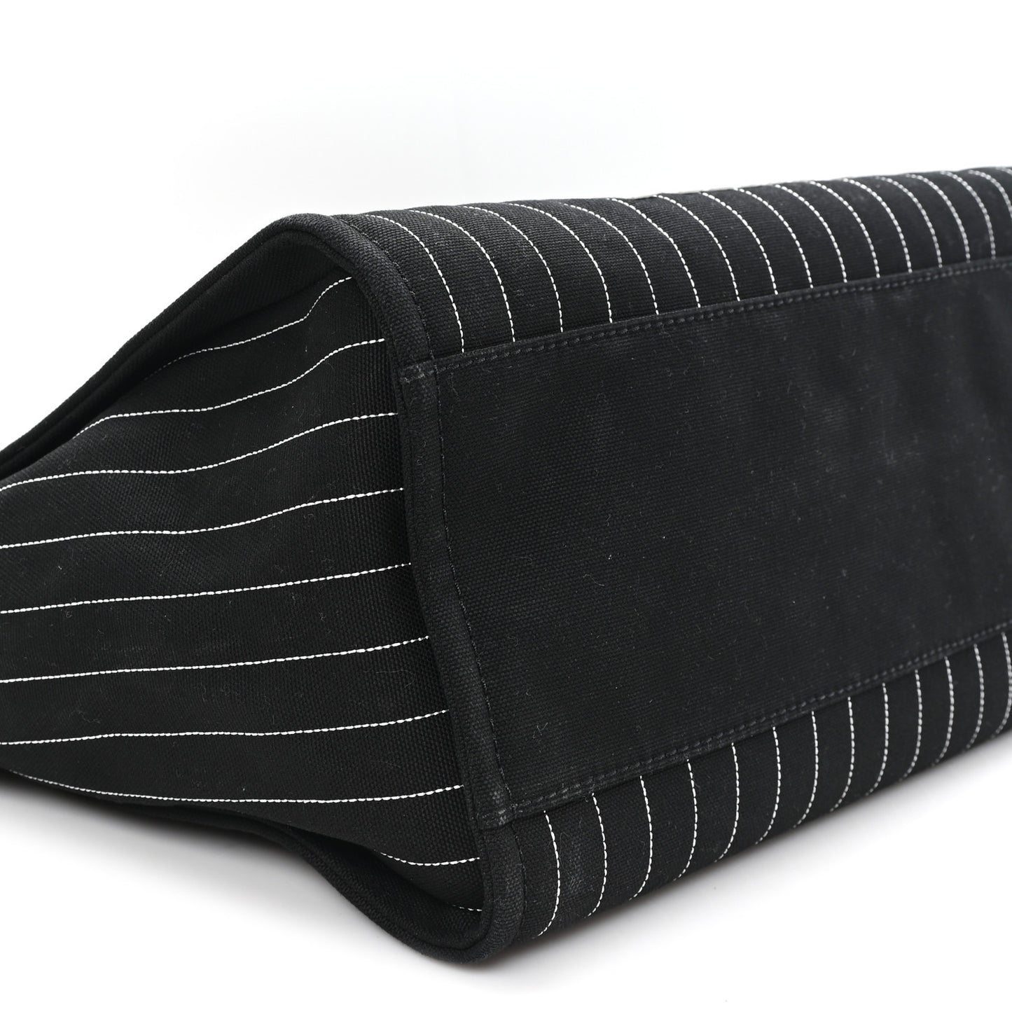 Canvas Calfskin Striped Medium Deauville Tote Black White