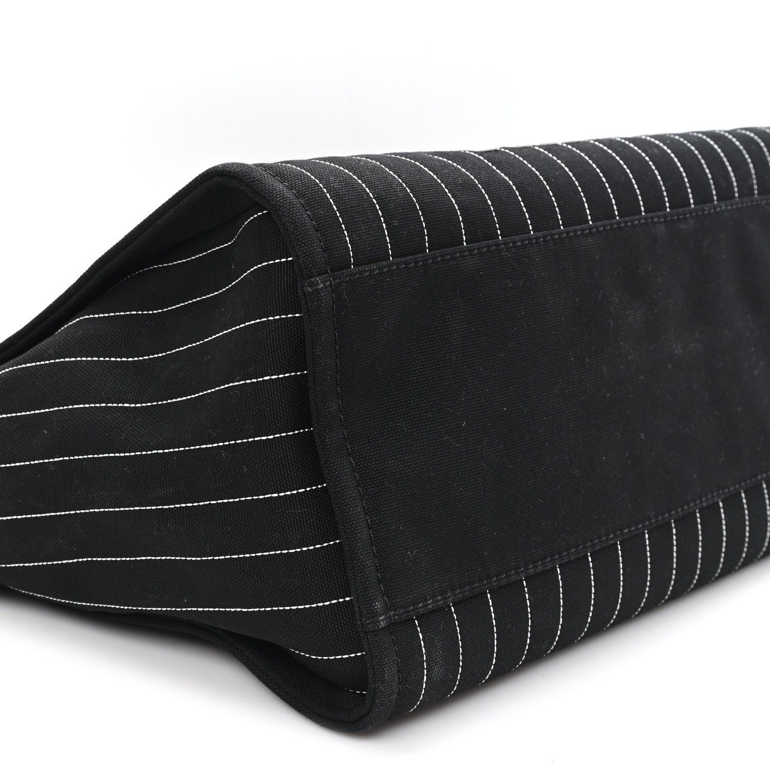 Chanel Canvas Calfskin Striped Medium Deauville Tote Black White 10 of 11