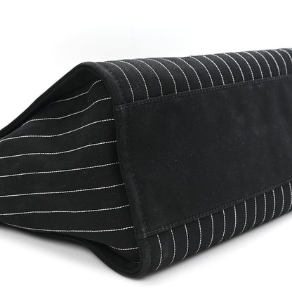 Chanel Canvas Calfskin Striped Medium Deauville Tote Black White 10 of 11