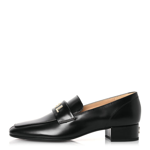 Shiny Calfskin Logo Loafers 37.5 Black