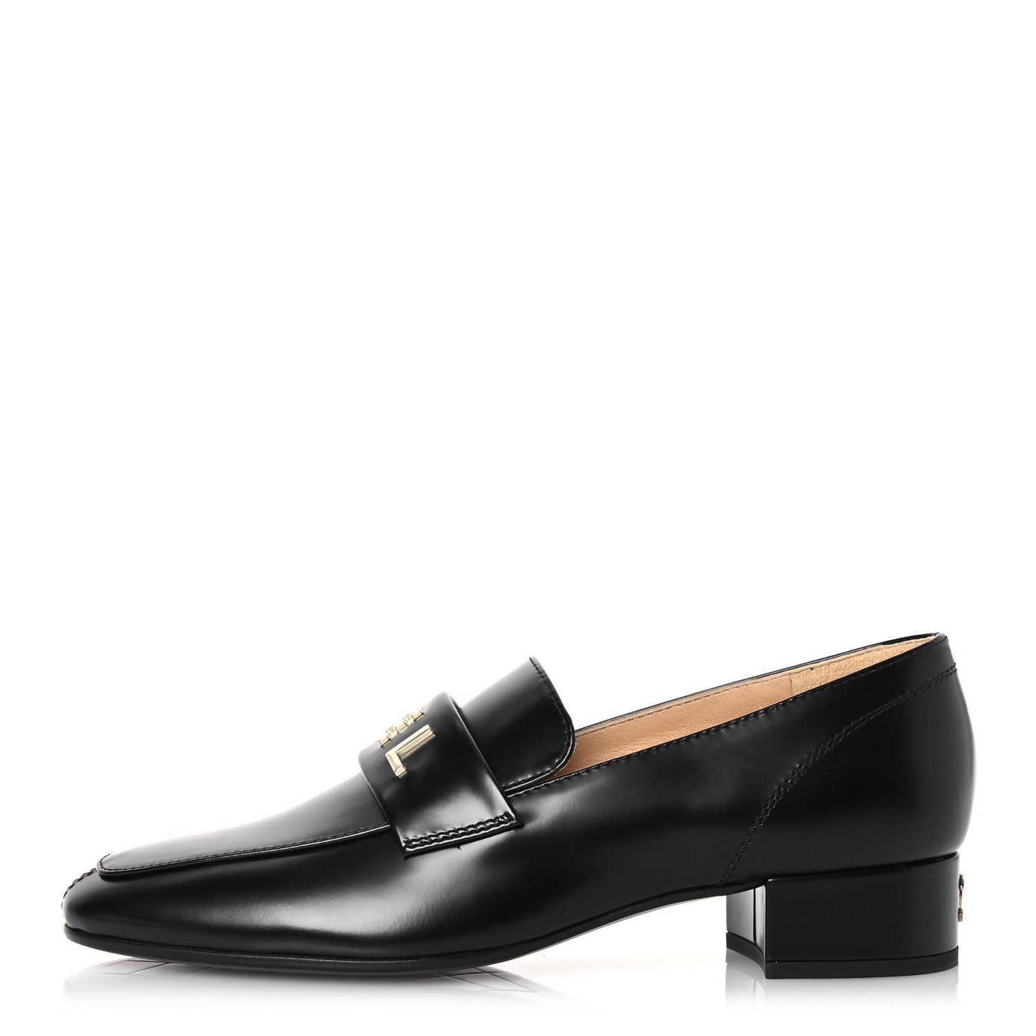 Chanel Shiny Calfskin Logo Loafers 37.5 Black 1 of 10
