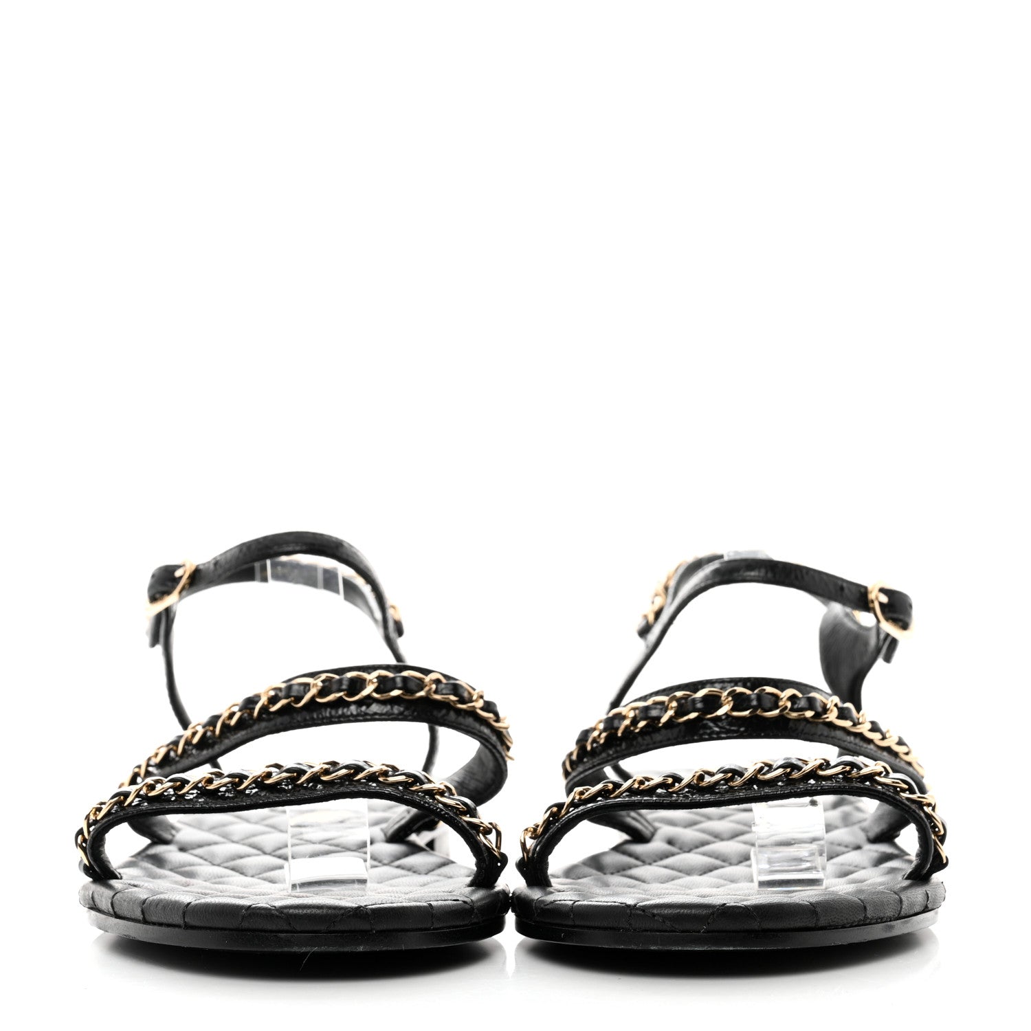 Chanel Aged Calfskin Chain Sandals 41 Black 2 of 8