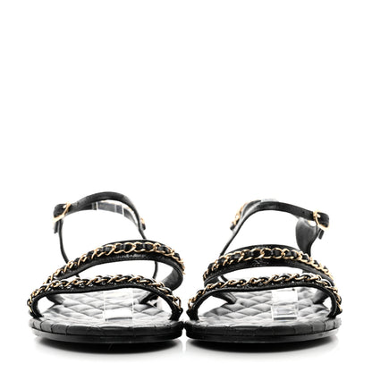 Chanel Aged Calfskin Chain Sandals 41 Black 2 of 8