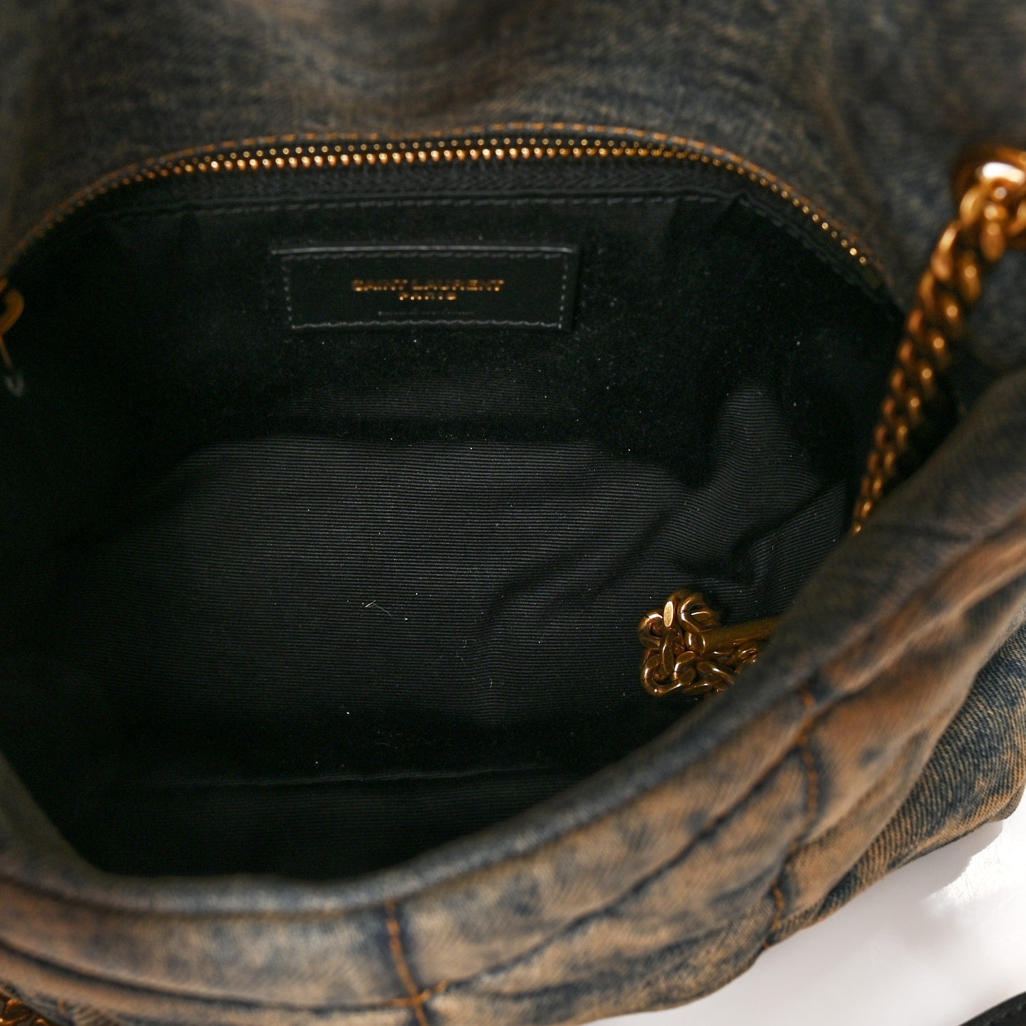 Denim Quilted Toy Loulou Puffer Monogram Chain Satchel Blue Black
