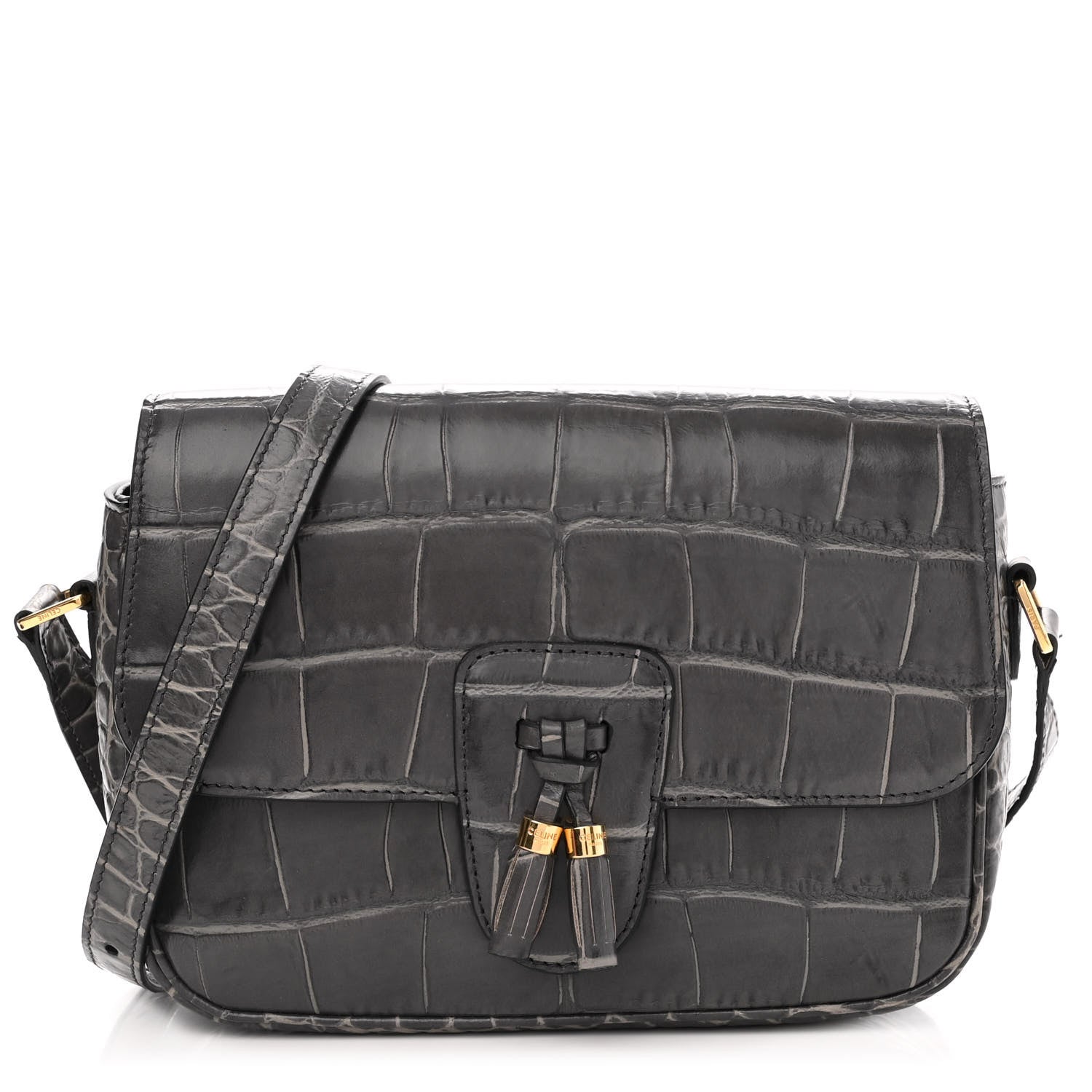 Celine Calfskin Crocodile Embossed Medium Tassel Bag Anthracite 1 of 10