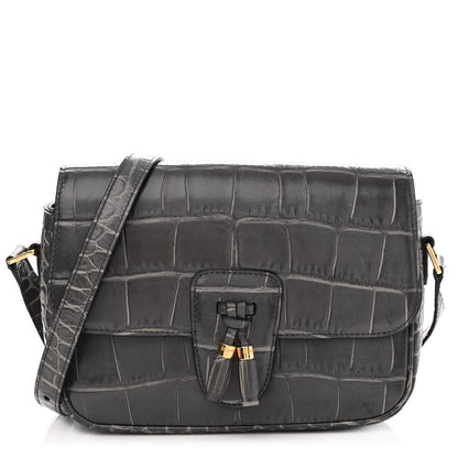 Celine Calfskin Crocodile Embossed Medium Tassel Bag Anthracite 1 of 10