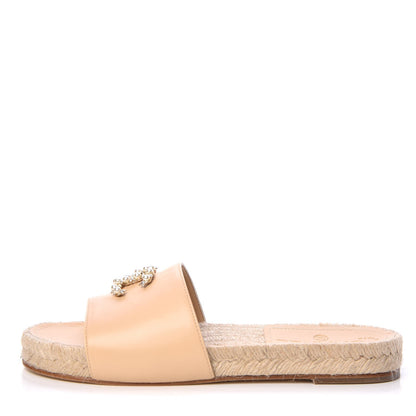 Chanel Lambskin Pearl CC Espadrille Slip On Sandals 37 Beige 1 of 10