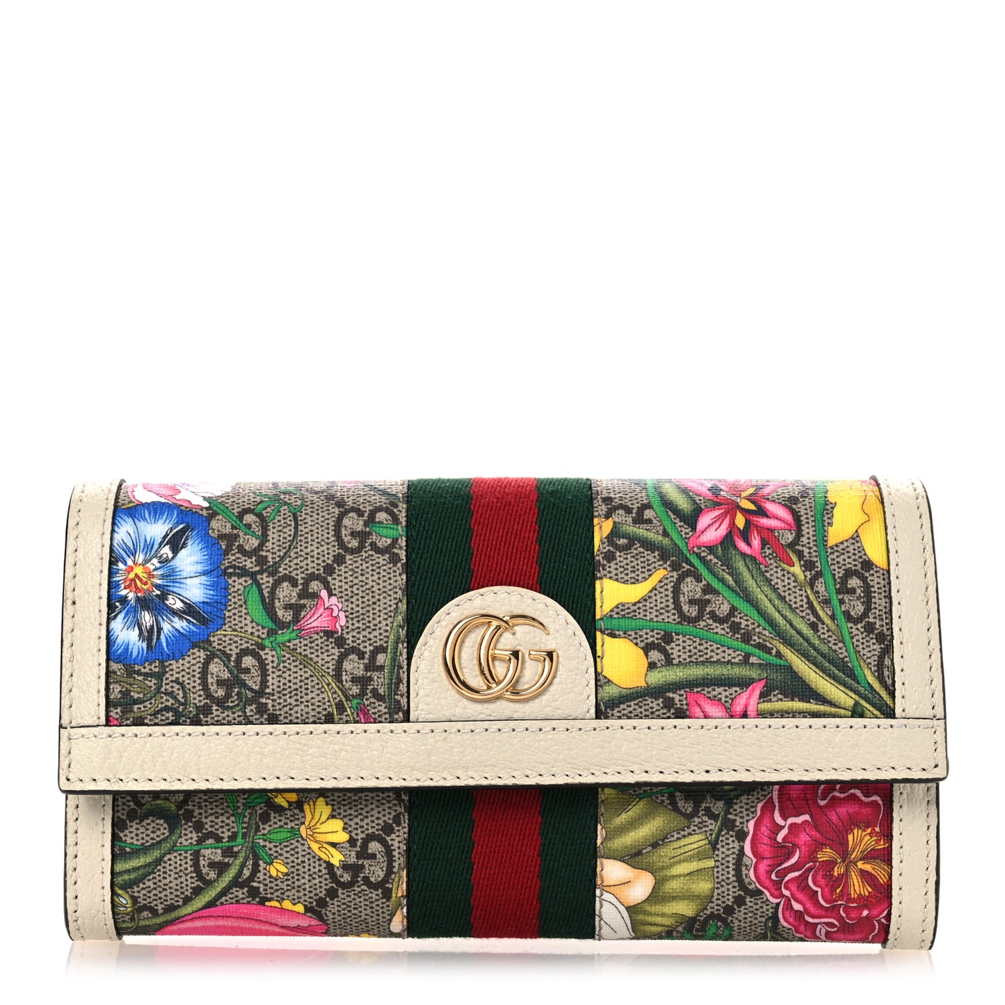 GG Supreme Monogram Flora Web Ophidia Continental Wallet White
