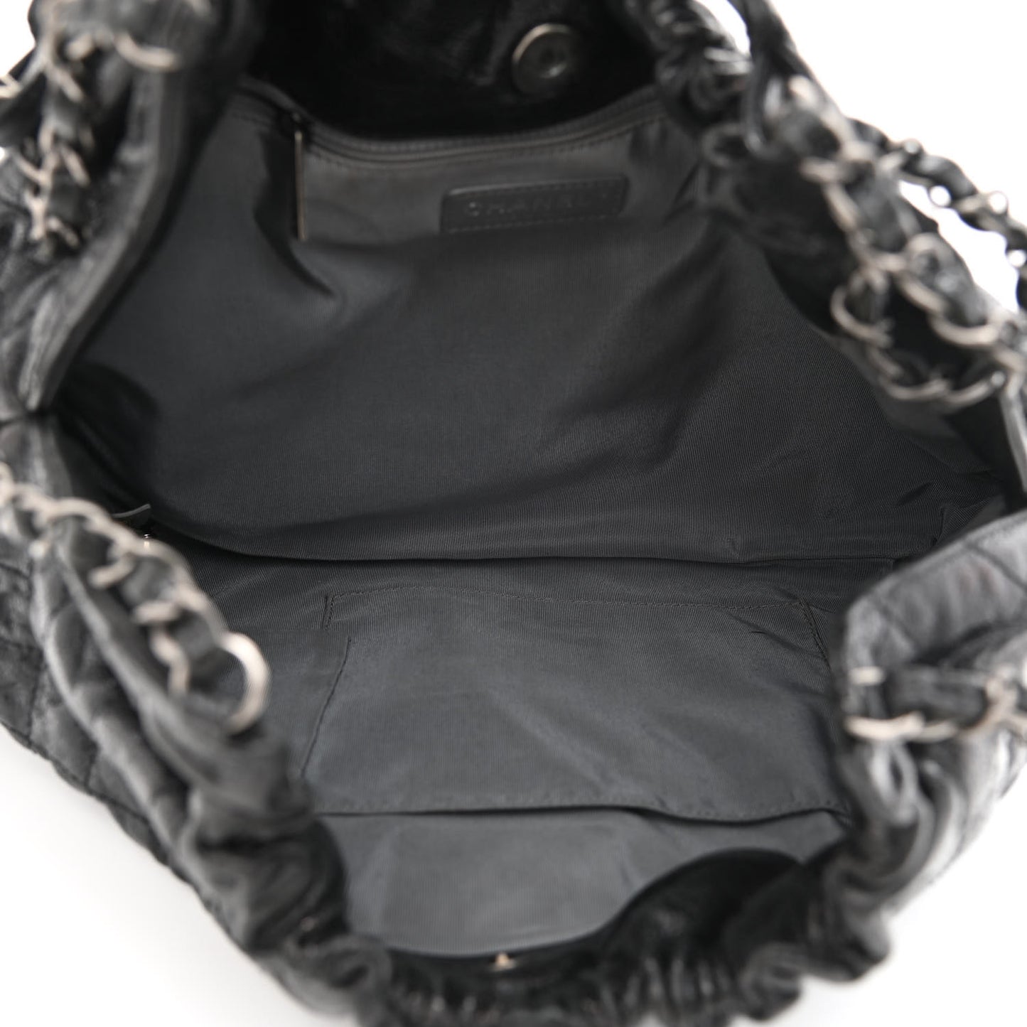 Caviar Quilted Medium Elastic Shopping Tote Black