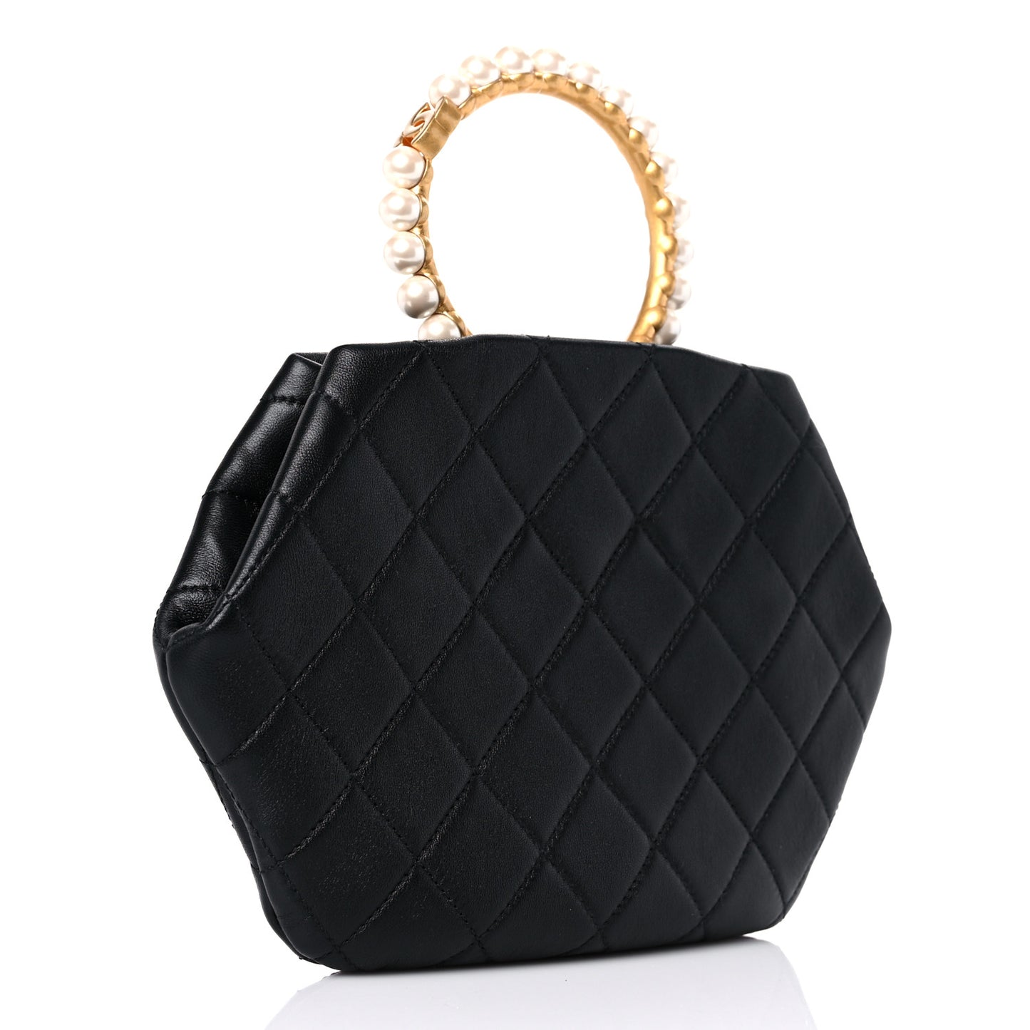 Lambskin Quilted Pearl Crown Clutch Bag Black
