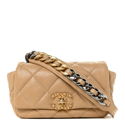Chanel Goatskin Quilted Chanel 19 Waist Bag Dark Beige 1 of 11