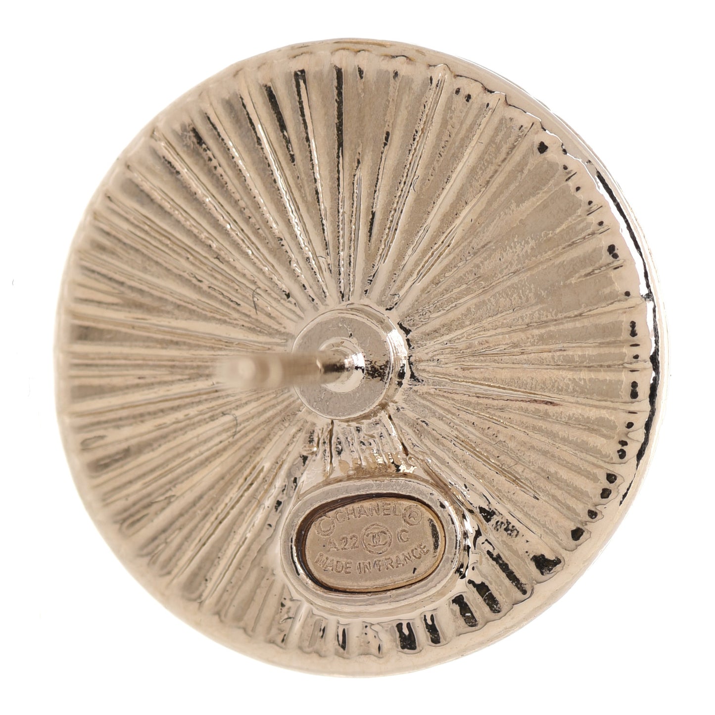 Pearl Crystal CC Round Earrings Light Gold