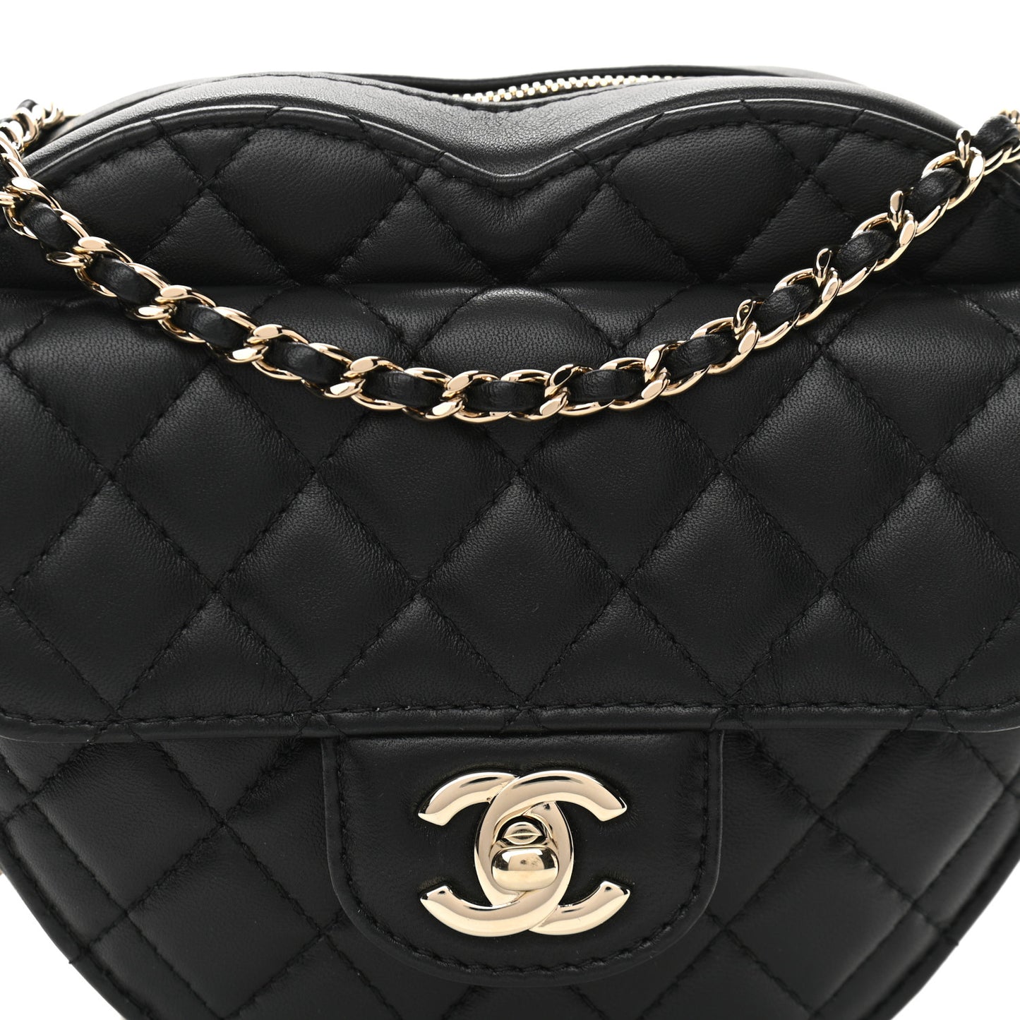 Lambskin Quilted CC In Love Heart Bag Black