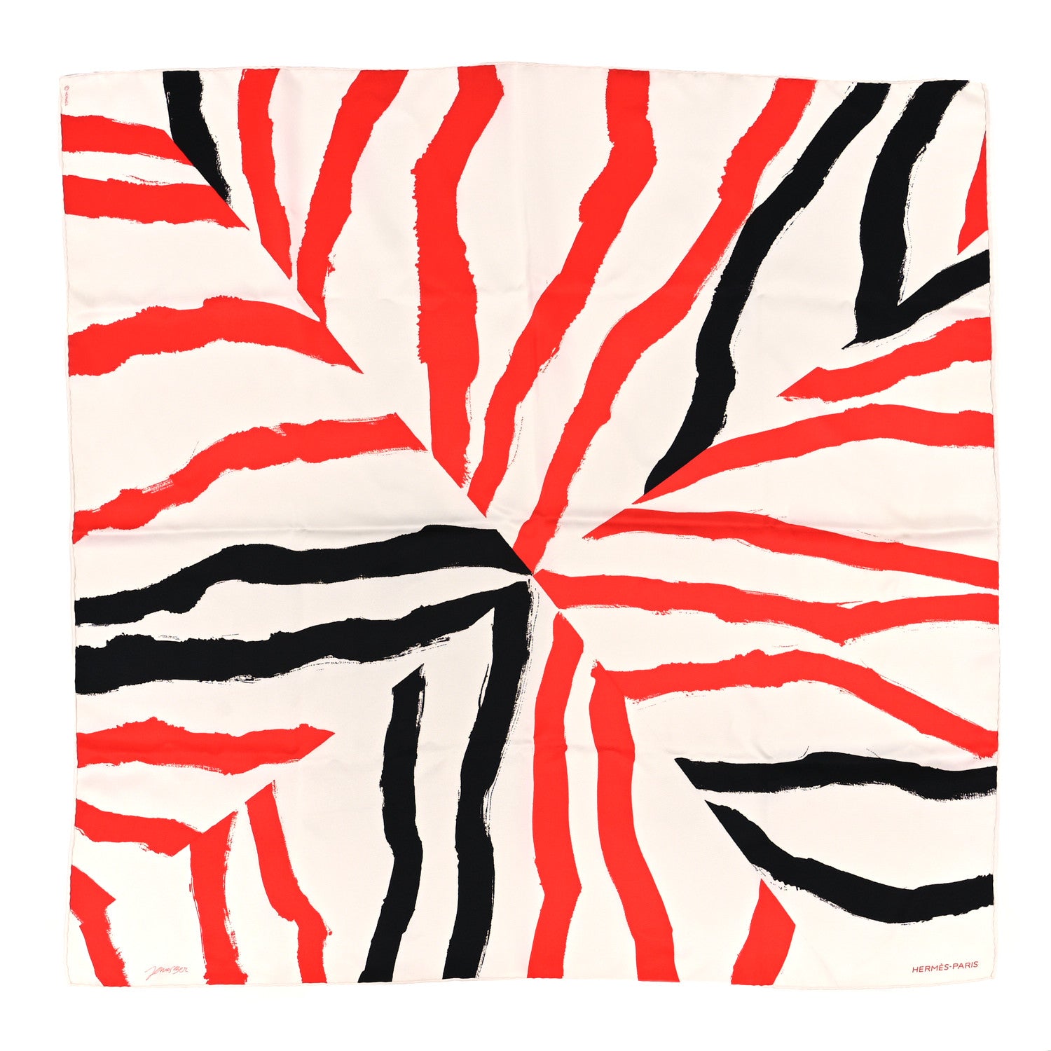Hermes Silk Rosace De Janos Ber Scarf 90 Red White Black 1 of 4