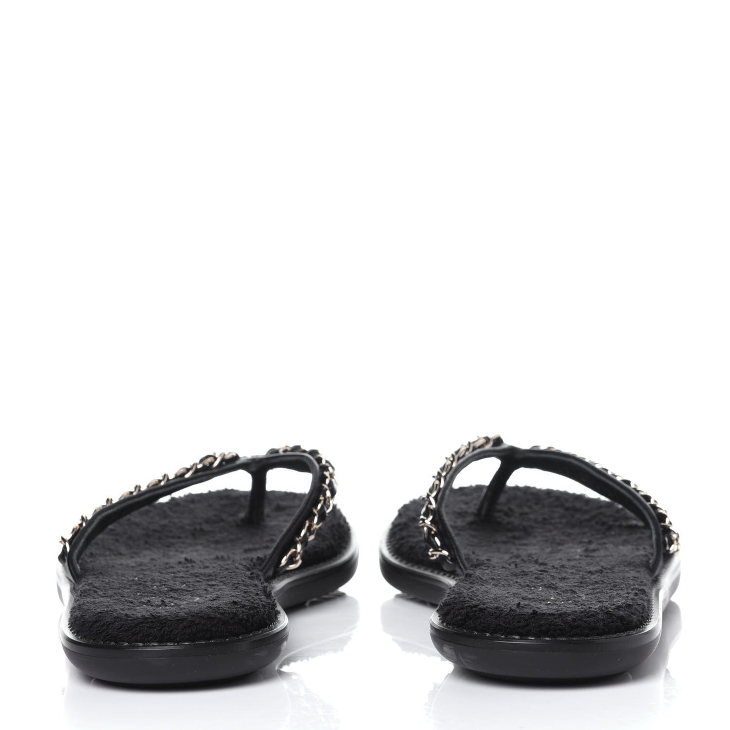 Lambskin CC Chain Thong Sandals 36 Black