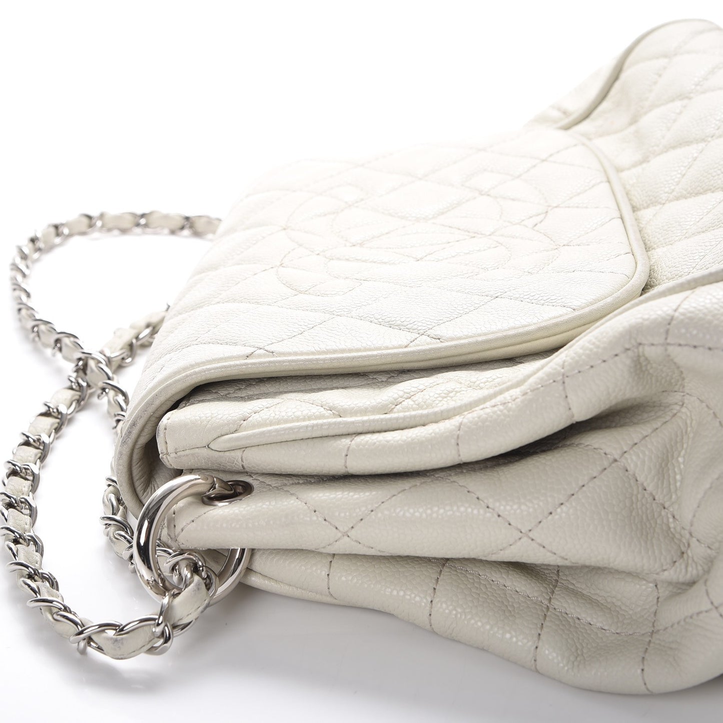 Caviar Quilted Timeless Accordion Flap White