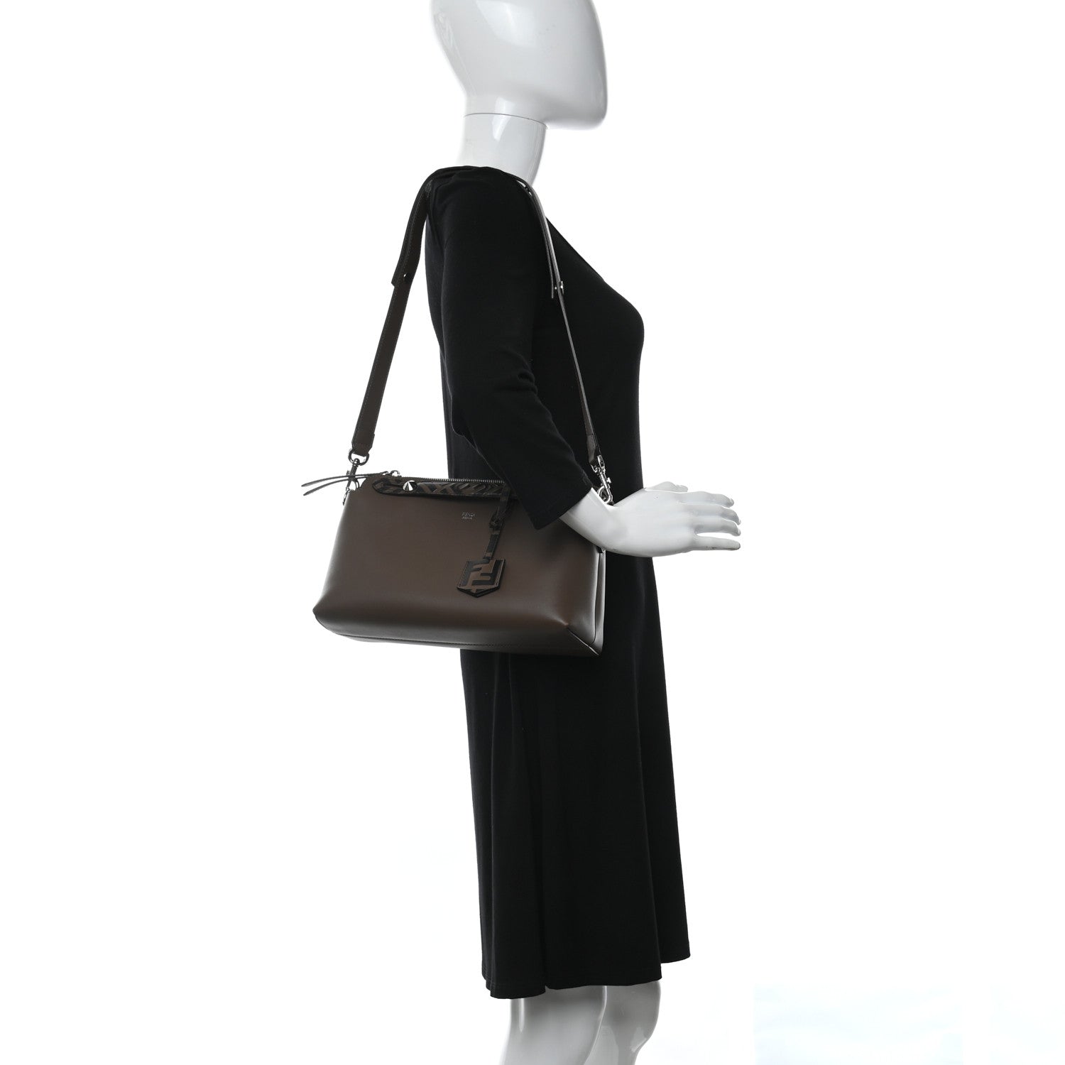 Fendi Vitello Dolce Bi-Color FF 1974 Embossed Medium By The Way Boston Bag Maya Black 2 of 10