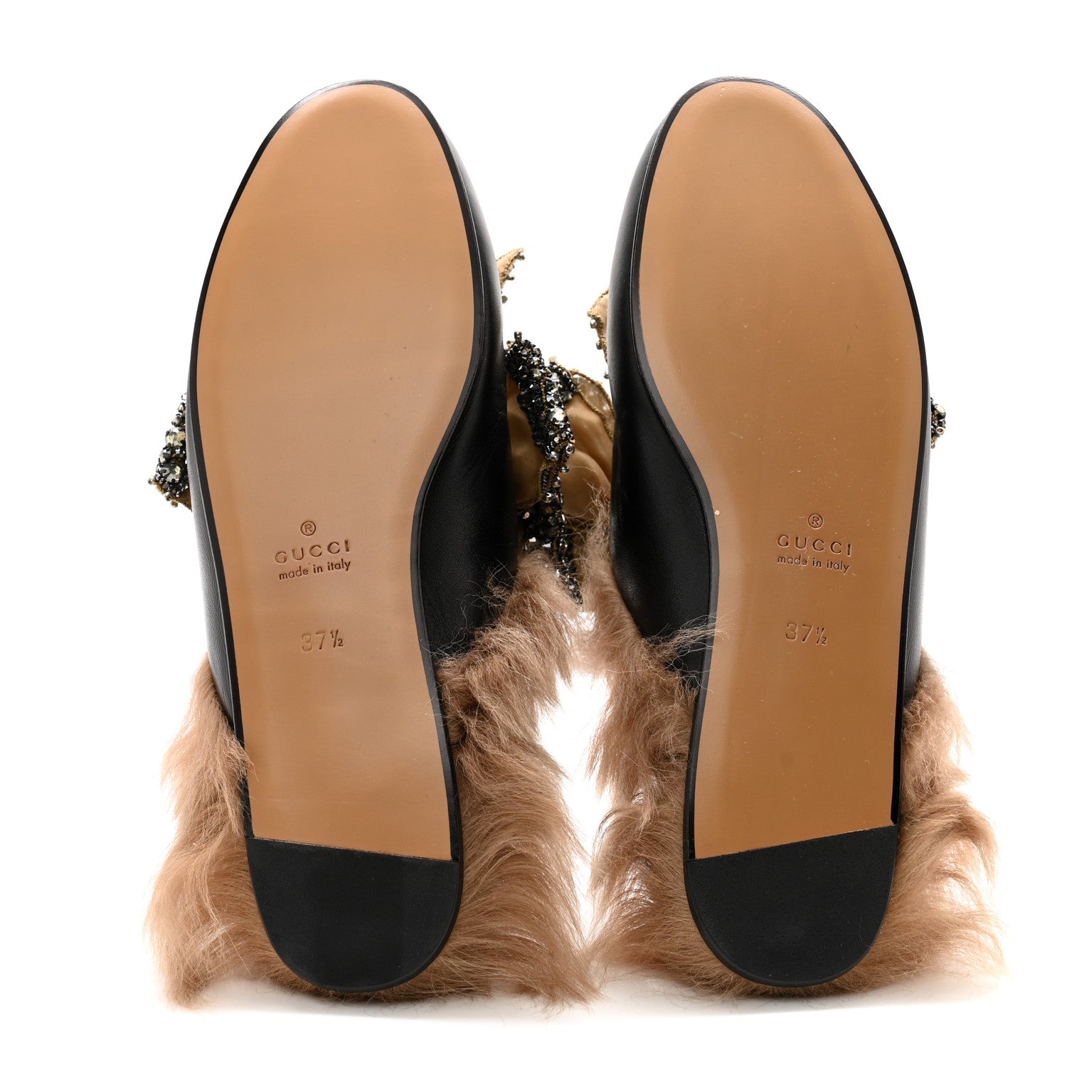 Gucci Malaga Kid Fur Crystal Bow Embroidered Womens Princetown Slippers 37.5 Black 5 of 8