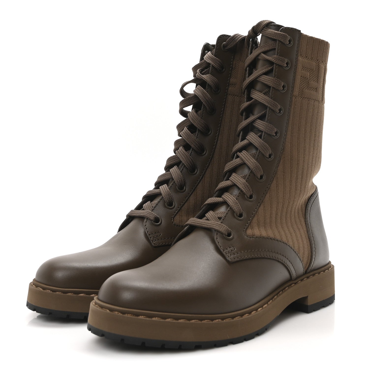 Fendi Vitello Stretch Fabric FF Rockoko Biker Boots 37 Maya Chocolate 4 of 9