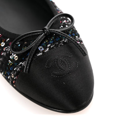 Chanel Tweed Sequin Satin Cap Toe Ballerina Flats 40.5 Black 19 of 20