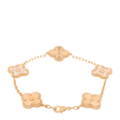 Van Cleef & Arpels 18K Yellow Gold Diamond 5 Motifs Guilloche Vintage Alhambra Bracelet 2 of 6
