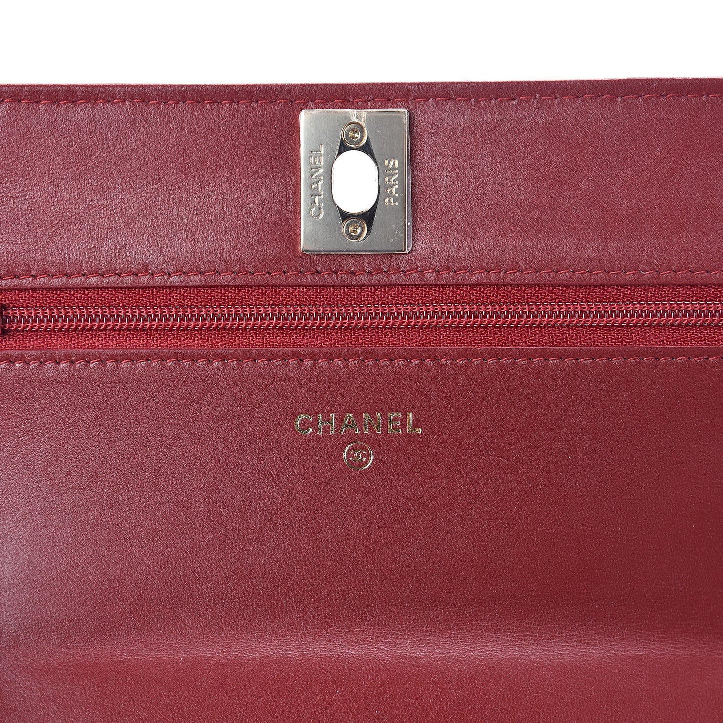Lambskin Chevron Quilted Tendy CC Wallet On Chain WOC Dark Red