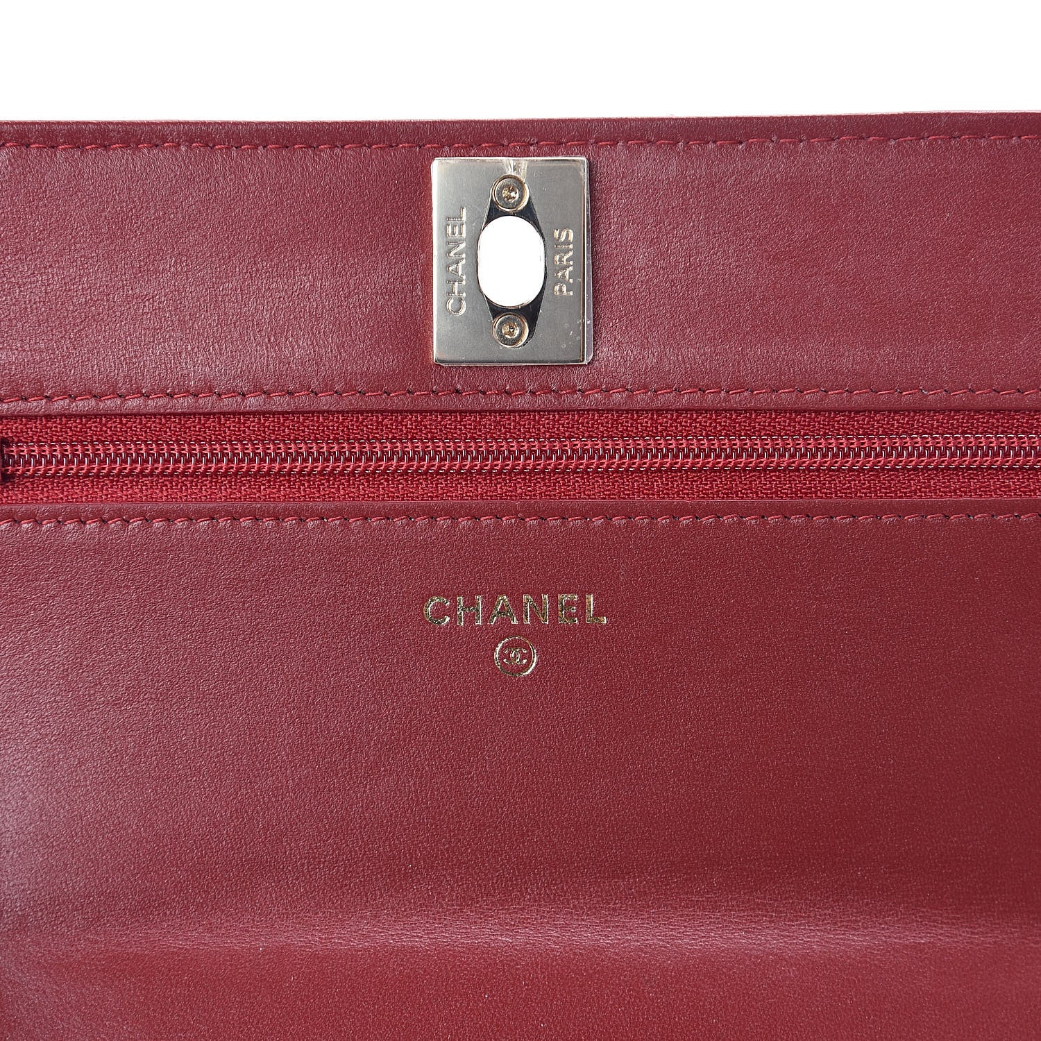 Chanel Lambskin Chevron Quilted Tendy CC Wallet On Chain WOC Dark Red 6 of 10