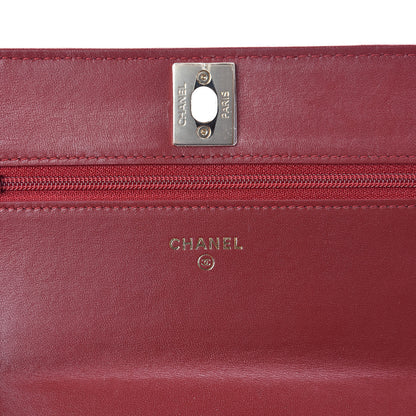 Chanel Lambskin Chevron Quilted Tendy CC Wallet On Chain WOC Dark Red 6 of 10