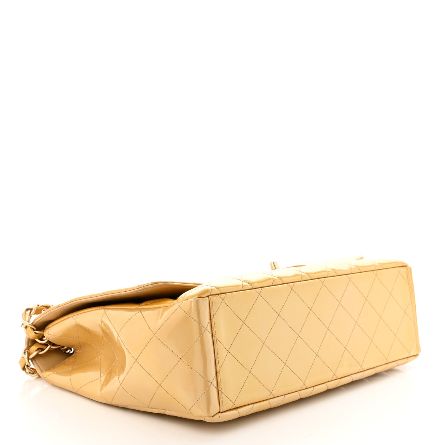 Chanel Metallic Patent Quilted Maxi Single Flap Beige 4 of 14