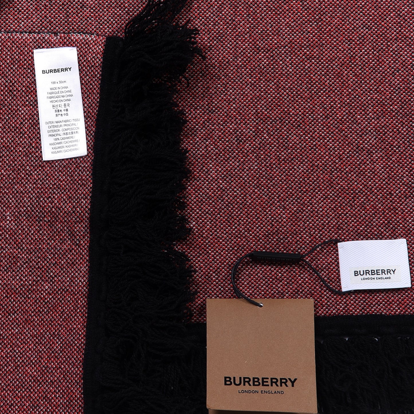 Cashmere Logo Fringe Scarf Black Red