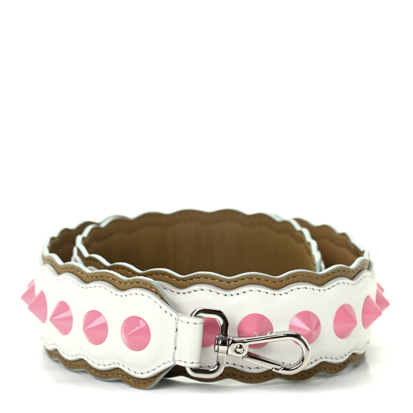 Vitello Dolce Scalloped Spike Studded Strap You White Camaleonte Coral Pink