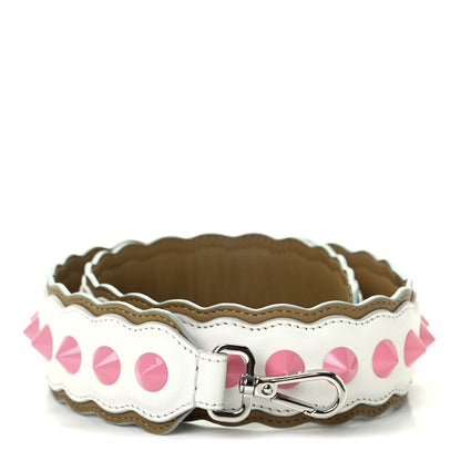 Fendi Vitello Dolce Scalloped Spike Studded Strap You White Camaleonte Coral Pink 1 of 4