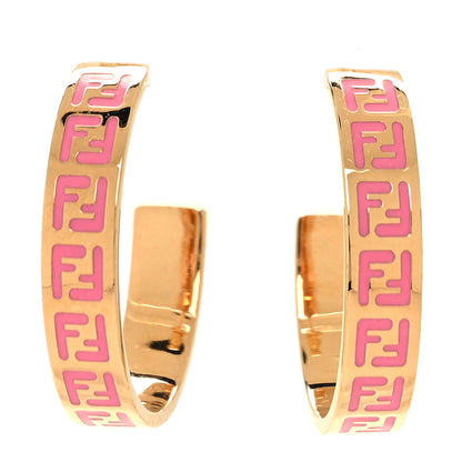 Fendi FF Hoop Earrings Gold Pink 1 of 5