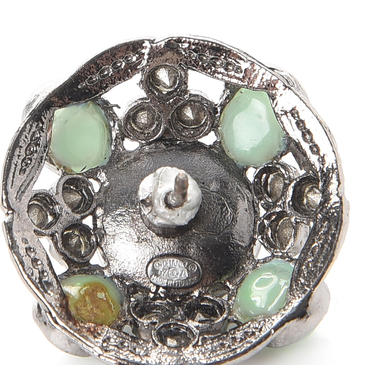 Chanel Gripoix Poured Glass Crystal Pearl Brooch Silver 7 of 9