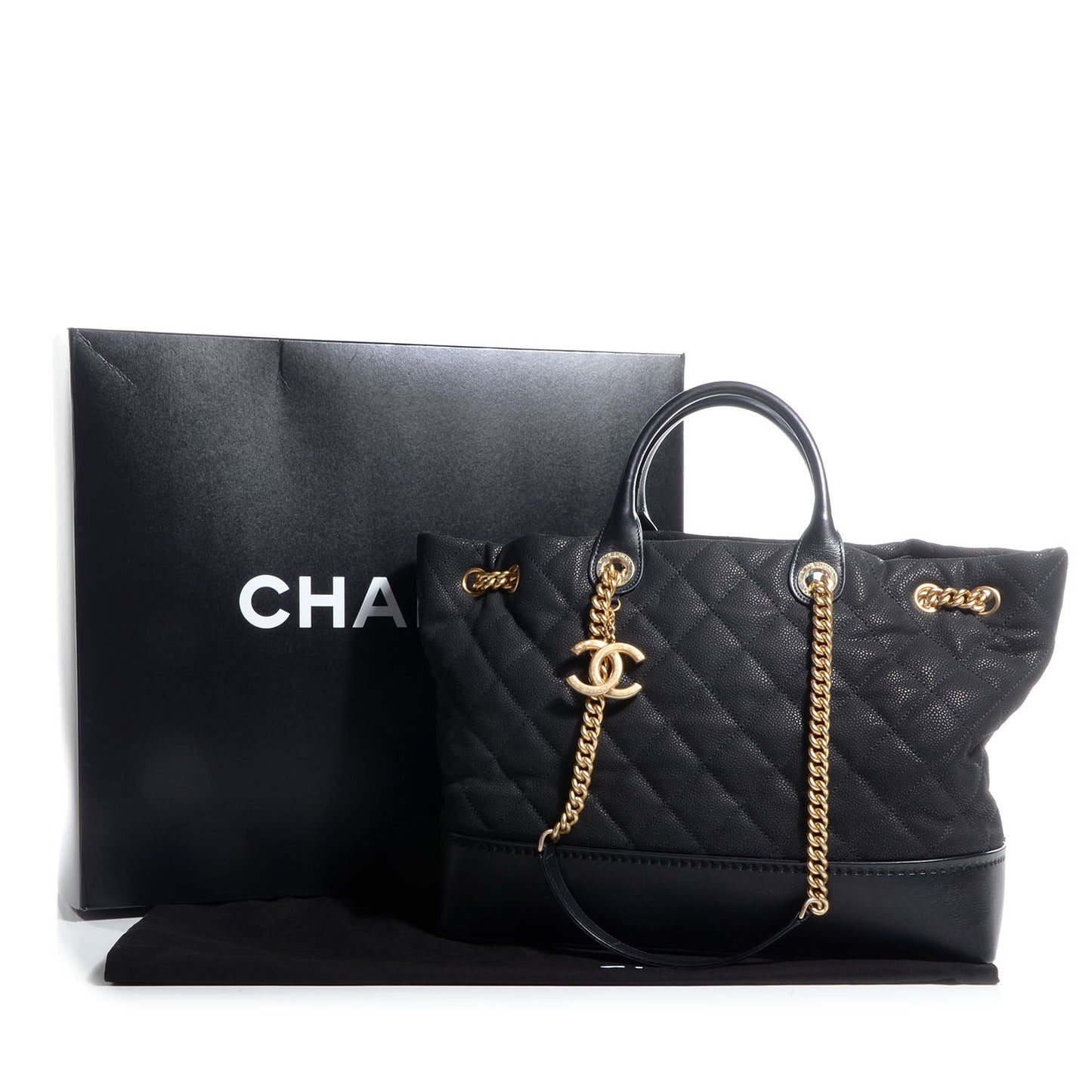 Iridescent Grained Calfskin Large Tote Black