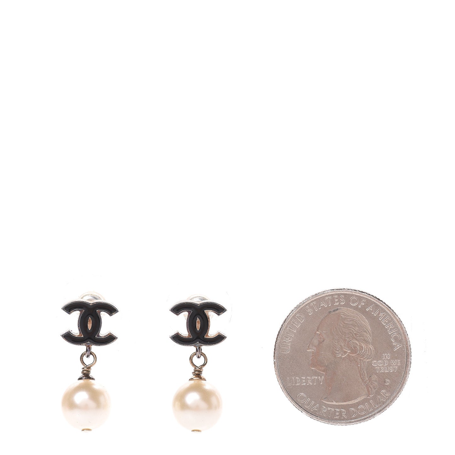 Pearl Enamel CC Drop Earrings Black Gold