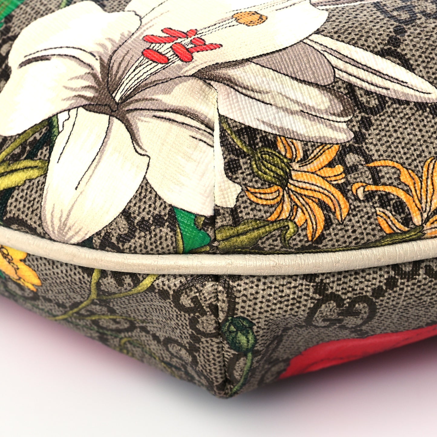 GG Supreme Monogram Flora Web Small Ophidia Half Moon Hobo White