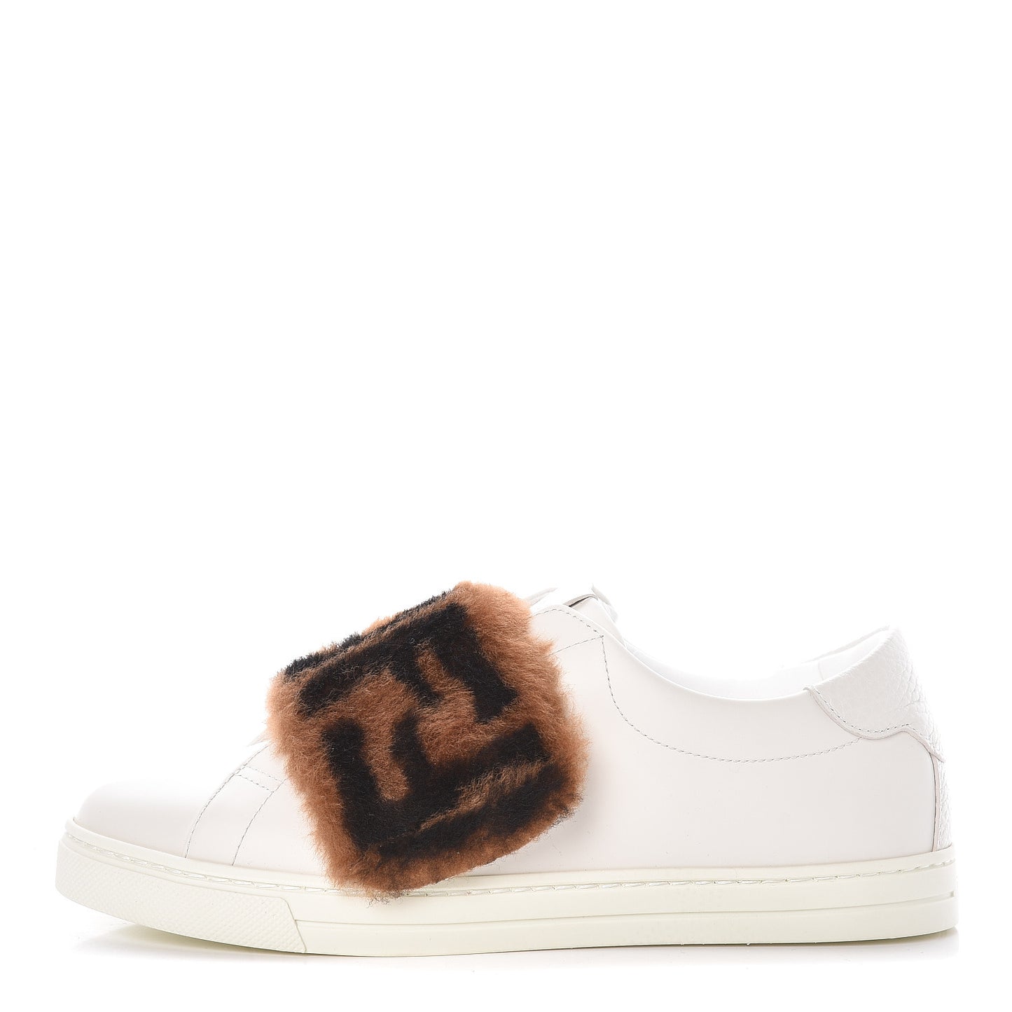 Vitello Shearling FF Velcro Slip On Sneakers 36 White