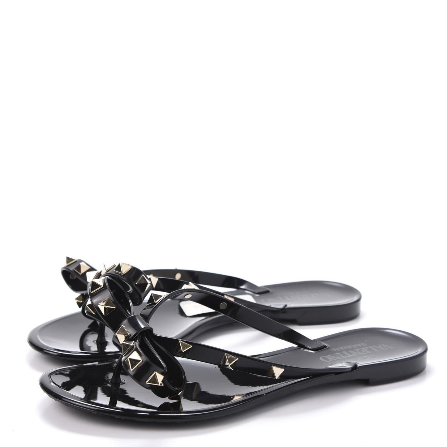 PVC Jelly Rockstud Bow Thong Sandals 36 Black
