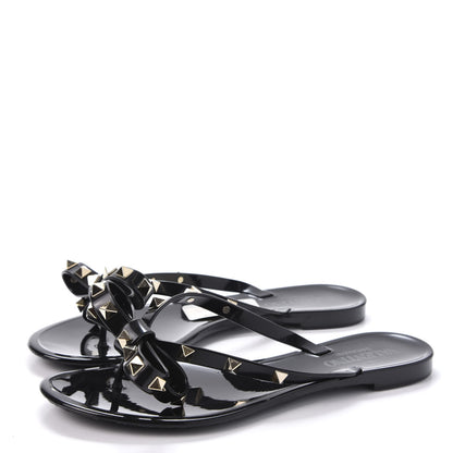 Valentino Garavani PVC Jelly Rockstud Bow Thong Sandals 36 Black 3 of 9
