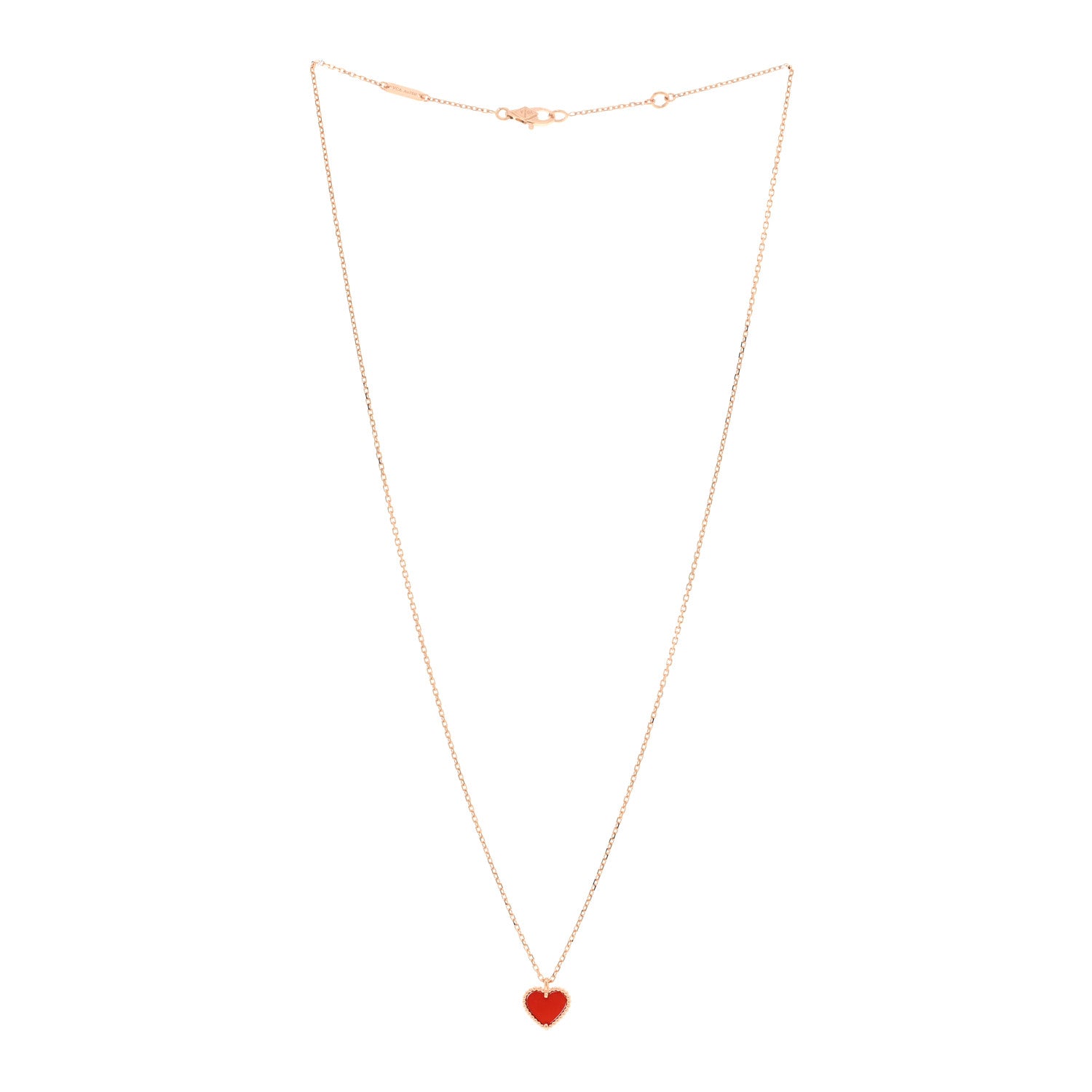 Van Cleef & Arpels 18k Rose Gold Carnelian Sweet Alhambra Heart Pendant Necklace 3 of 6