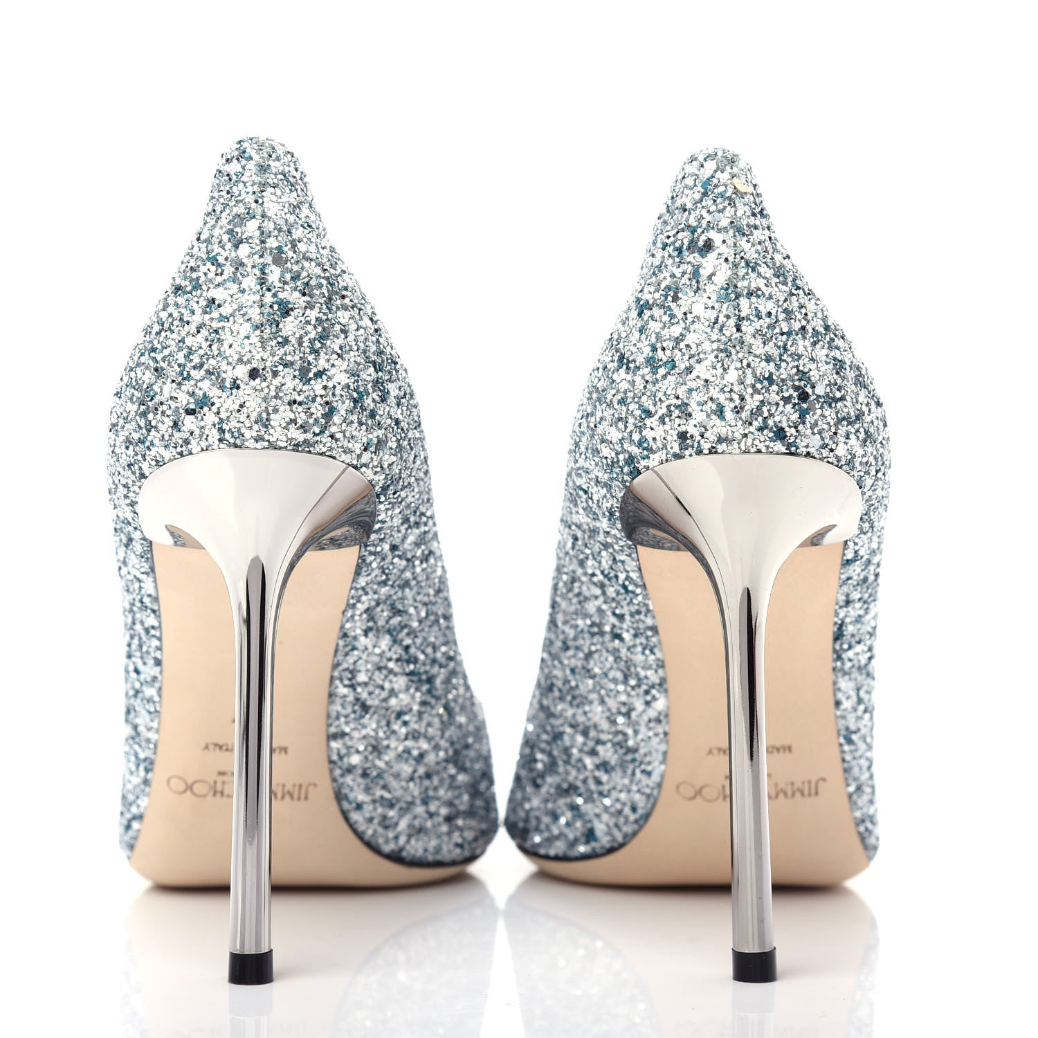 Jimmy Choo Denim Glitter Romy 100 Pumps 37 Silver Blue 7 of 10