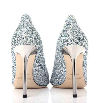 Jimmy Choo Denim Glitter Romy 100 Pumps 37 Silver Blue 7 of 10